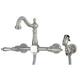 Kingston Brass KS1268ALBS Heritage Duvara Monte Mutfak Musluğu, Pirinç Püskürtücü, Fırçalanmış Nikel