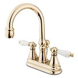 Kingston Brass KS2612PL Governor 10 cm Merkezli Lavabo Bataryası Pirinç Açılır ve Porselen Kol Kolu, Cilalı Pirinç