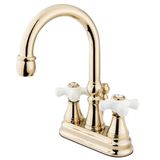 Kingston Brass KS2612PX Vali Pirinç Açılır ve Porselen Çapraz Saplı 4 İnç Centerset Lavabo Bataryası, Parlak Pirinç