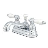 Kingston Brass KS3601PL Restorasyon Lavabo Bataryası, Porselen Sap, 10 cm Centerset, Parlak Krom