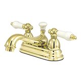Kingston Brass KS3602PL Restorasyon 10 cm Merkez Seti Porselen Kol Saplı Lavabo Musluğu, Cilalı Pirinç