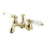 Kingston Brass KS3952WLL Wilshire Mini Geniş Lavabo Bataryası, Kristal Kollu Tutacak, 10,96 cm Ağız Erişiminde, Cilalı Pirinç