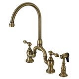 Kingston Brass KS7793ALBS İngiliz Kırsal Köprü Mutfak Bataryası, Antik Pirinç, 34 x 20 x 43 cm
