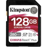 Kingston Canvas React Plus 128GB SD V60 UHS-II Hafıza Kartı 280MB/s Okuma, 100MB/s'ye varan Yazma SDR2V6/128GB