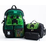 Kingston Hill Creeper Kawaii Kore Tarzı Çok Bölmeli Ilkokul Çantası 3 Lü Set (Çanta + Termal Beslenme + Kalemlik) - Siyah - Yeşil