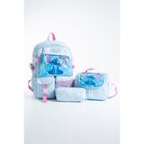 Kingston Hill Kawaii Kore Tarzı Çok Bölmeli Ilkokul Çantası 3 Lü Set (Çanta + Termal Beslenme + Kalemlik) - Sırt Çantası - Mavi - Açık Mavi - 40 x 20 x 30