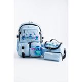 Kingston Hill Stitch Kawaii Kore Tarzı Çok Bölmeli Ilkokul Çantası 3 Lü Set (Çanta + Termal Beslenme + Kalemlik) - Tekli - Mavi