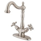 Kingston pirinç KS1498AX Heritage 4-inç teller gemi lavabo musluk Zugstangen-çubuk, saten nikel