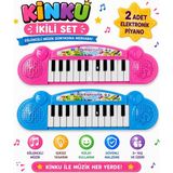 Kinku Can Ali Toys Poşetli Pilli 22 Tuşlu Oyuncak Basit Piyano Oyuncak Org Ikili Set - Mavi