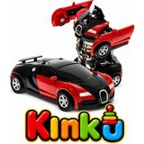 Kinku Kinku Transformer Robot Çek Bırak Kendinden Robota Dönüşen 1:32 Bugatti Oyuncak Araba - Kırmızı