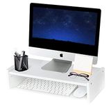 KINLINK Bambu monitör standı, yükseltici, 2 ayarlanabilir yükseklik, 40 cm (15 inç) bilgisayar yükseltici, bilgisayar, iMac, PC, yazıcı, bilgisayar monitörü standı, ev ve ofis için, beyaz