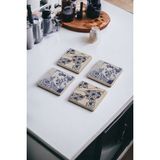 Kintsugi Sanatı, Kintsukuroi Art Temalı Doğal Taş Traverten Bardak Altlığı 4 Lü Set
