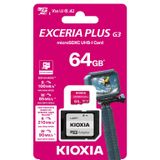 Kioxia 64GB Exceria Plus G3 Micro SDXC V30 A2 4K 210MB/90MB/sn Hafıza Kartı - SD Adaptörlü (LMPL3M064GG2)