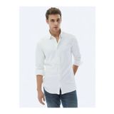 Kip Beyaz Düz Regular Fit Dokuma Casual %100 Pamuk Gömlek