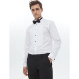 Kip Beyaz Düz Slim Fit Duble Manşet Ata Yaka Smokin Gömlek