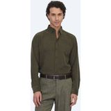 Kip Haki Çizgili Regular Fit Dokuma Kadife Casual %100 Pamuk Gömlek
