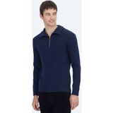 Kip Lacivert Bato Yaka Jakarlı Triko Kazak - 2XL