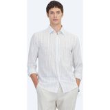 Kip Lacivert Çizgili Regular Fit Uzun Dokuma Casual Pamuk Karışımlı Gömlek - XS