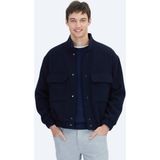 Kip Lacivert Comfort Fit Dik Yaka Casual Dokuma Mont