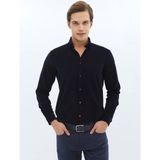 Kip Lacivert Fitilli Regular Fit Dokuma Kadife Casual %100 Pamuk Gömlek - 40
