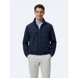 Kip Lacivert Relaxed Fit Dik Yaka Casual Dokuma Mont