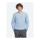 Kip Mavi Bisiklet Yaka Jakarlı Yün Karışımlı Triko Kazak, Erkek, XL