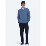 Kip Mavi Çizgili Regular Fit Uzun Dokuma Kadife Casual %100 Pamuk Gömlek - XL