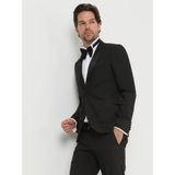 Kip Siyah Desenli Slim Fit Kruvaze Yaka Dokuma Smokin Takım Elbise - 48