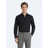 Kip Siyah Düz Slim Fit Dokuma Klasik Pamuk Karışımlı Gömlek