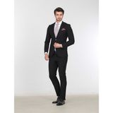 Kip Siyah Düz Slim Fit Yün Karışımlı Takım Elbise - 56 - 6 Drop