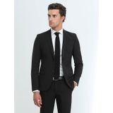 Kip Siyah Düz Slim Fit Yün Karışımlı Takım Elbise
