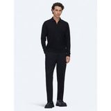 Kip Siyah Polo Yaka Jakarlı Yün Karışımlı Triko Kazak - 3XL