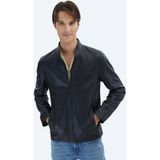 Kip Siyah Regular Fit Dik Yaka Smart Casual Koyun Derisi Deri Mont - XL