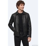 Kip Siyah Regular Fit Gömlek Yaka Casual Deri Deri Mont - XL