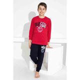Kıpırık Baby Erkek Çocuk Desenli Uzun Kollu Pijama Takımı - Kırmızı - 2 Yaş
