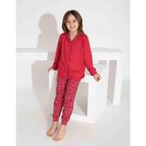 Kıpırık Baby Kız Çocuk Yakası Ekose Desenli Düğmeli Uzun Kollu Pijama Takımı - 5 Yaş - Kırmızı