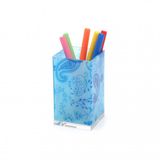 Kır70317d1 Kalemlik Mavi Kumaş Desenli Ofis Gereci 6x6x12cm 300ml