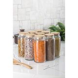 Kiraz Çiçeği Butik 9 Lu Set Bambu Kapaklı Cam Kavanoz & Erzak Saklama Kabı 1.300 ml Büyük Boy ( Vakum Kapak )