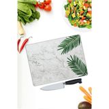 Kiraz Çiçeği Butik Beyaz Mermer Görünümlü Cam Kesme Tahtası 25 x 35 cm