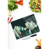 Kiraz Çiçeği Butik Mavi Yapraklar | Cam Kesme Tahtası | 25 x 35 cm