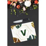 Kiraz Çiçeği Butik V Harfli | Cam Kesme Tahtası | 25 x 35 cm