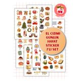 Kiraz Craft El Çizimi Günlük Pastel Sticker 7’li Set - Ajanda, Bullet Journal, Defter, Scrapbook, Laptop