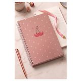 Kiraz Desenli Pembe Sert Kapak Spiralli Kareli Defter 17x24cm 120 Yaprak 1 Adet Not Defteri Okul Büro Ofis Defteri
