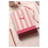 Kiraz Desenli Sert Kapak Spiralli Kareli Defter 17x24cm 120 Yaprak 1 Adet Not Defteri Okul Büro Ofis Defteri