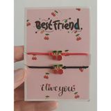 Kiraz Figürlü Ipli Best Friend Bileklik Seti – Çift Renk Arkadaşlık Bileklikleri, Dostluk Bilekliği - Kırmızı