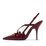 Kiraz kırmızı topuklu kadınlar için kapalı sivri burun Slingback pompaları tokalı kayış yavru topuk elbise topuklu ayakkabı, Kırmızı B, 8.5