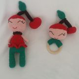 Kiraz Kız Uyku Arkadaşı ve Çıngırak Amigurumi Organik Oyuncak