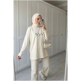Kirazca Butik Kadın Çiçek Nakış Detaylı Salaş Uzun Sweatshirt Tunik