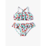 Kirazlı Bikini Seti 2 Parça Fırfırlı Çapraz Askılı