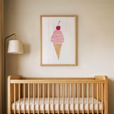 Kirazlı Külah Dondurma Çocuk Odası Duvar Posteri Çerçeveli Tablo Duvar Dekorasyonu - 30 x 40 - Ahşap Çerçeveli